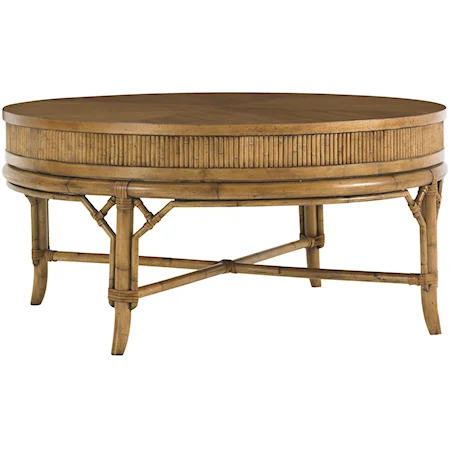 Oyster Cove Round Cocktail Table with Bamboo & Rattan Accents